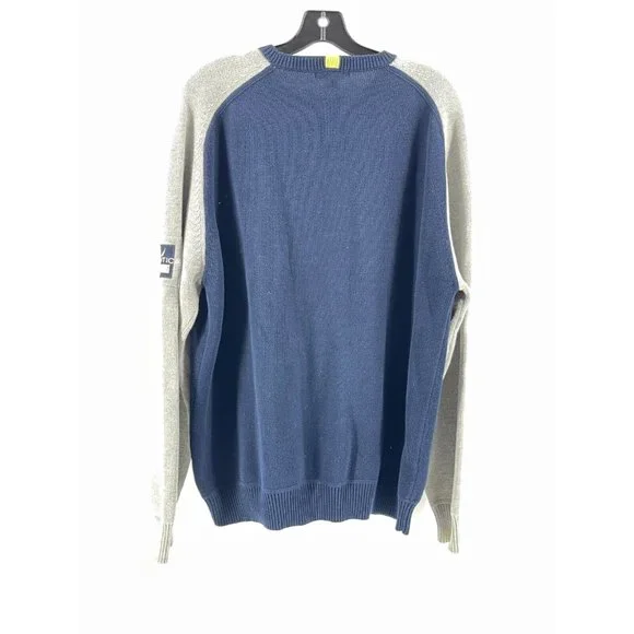 Nautica Men's 100% Cotton Navy Blue Gray Long Sleeve Knit Sweater Size Medium - Picture 4 of 9